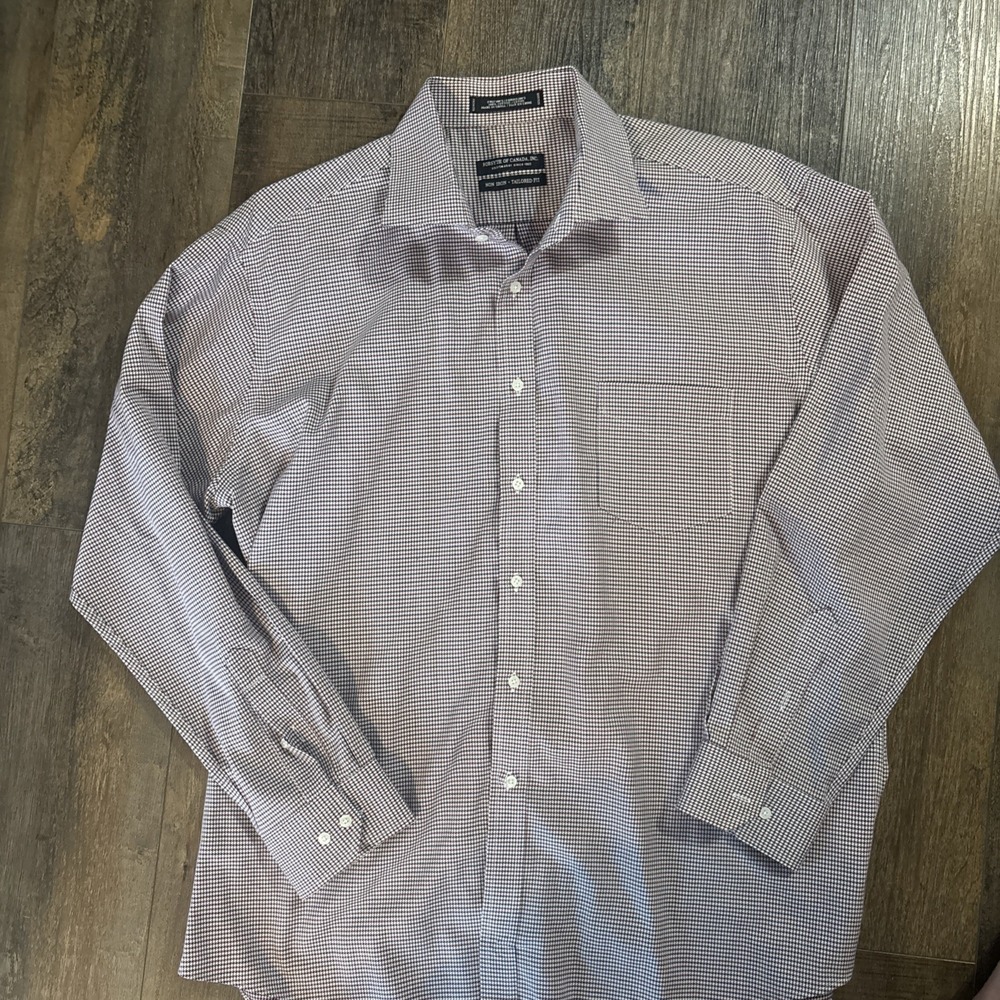 Forsyth Of Canada Button Up Shirt Non-Iron Tailored Fit 17.5 34/35 Red & Blue